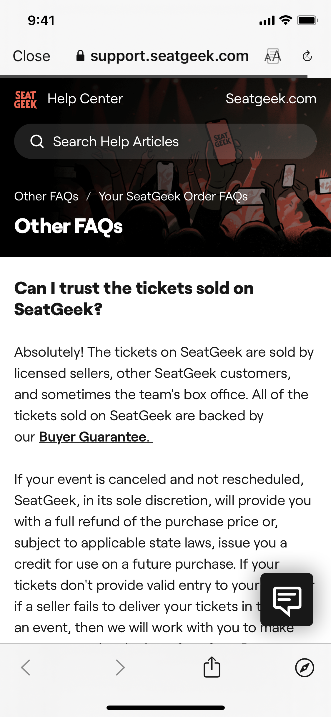 SEAT GEEK ‑ FAQs