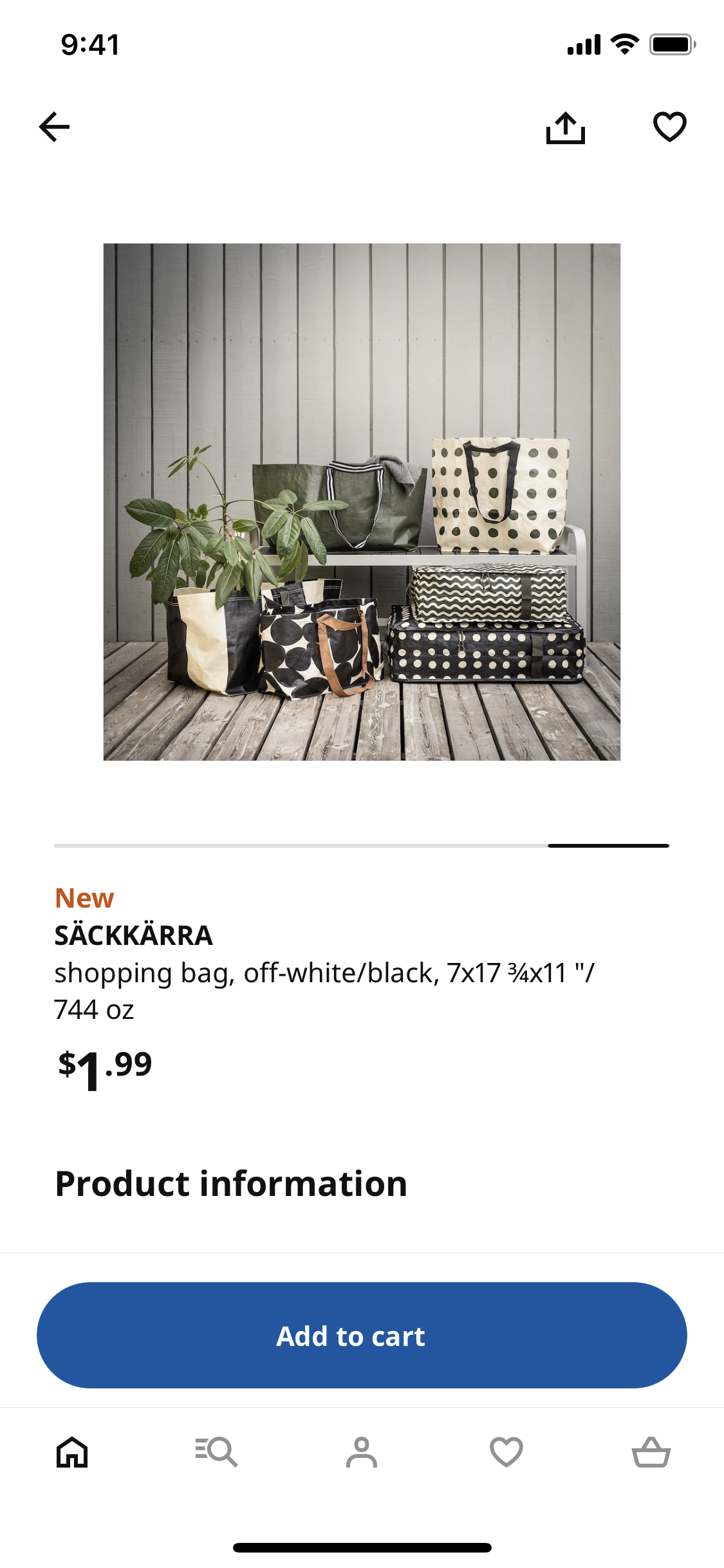 Ikea SACKKARRA Shopping bag tote off-white/black/brown, 744 oz