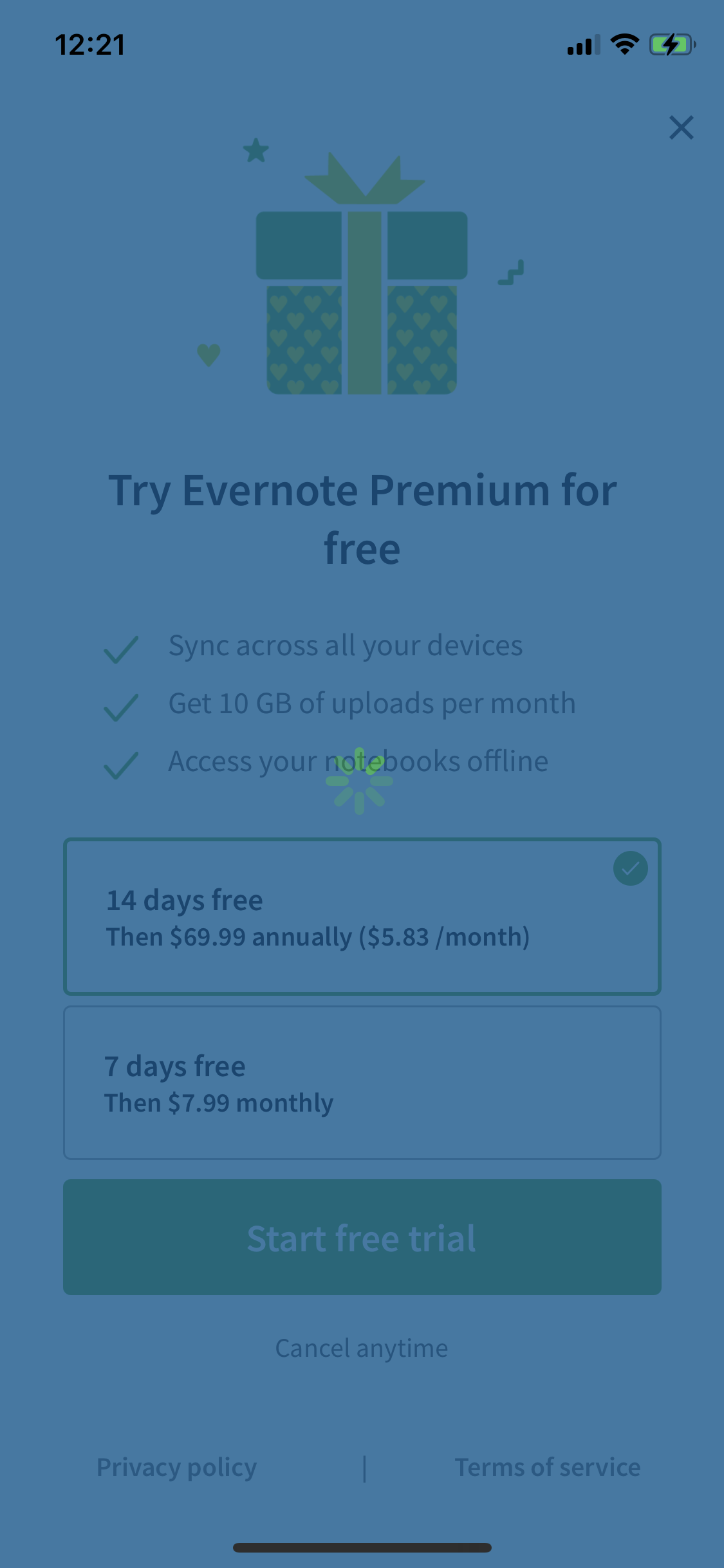 evernote premium free trial