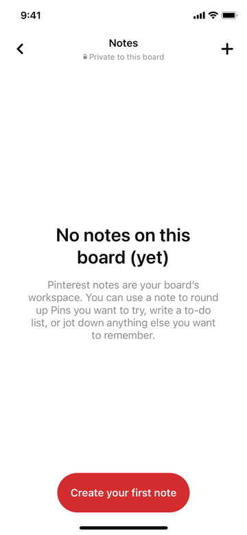 Pinterest Notes screen