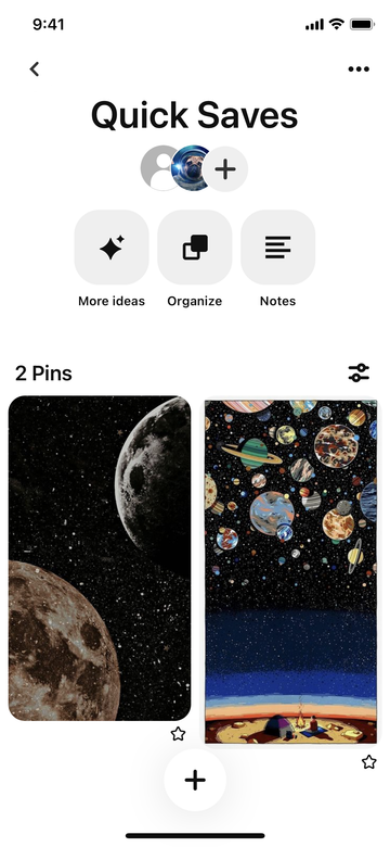 Pinterest Creating a note screen