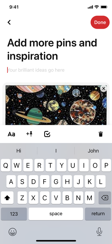 Pinterest Creating a note screen